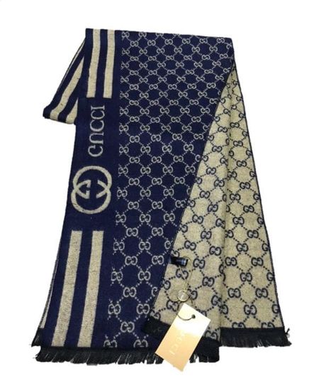 Шарф мужской Gucci 150113 синий с бежевым