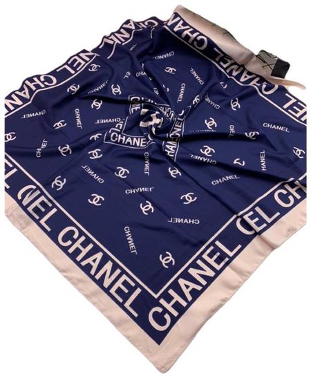 Шелковый платок  CHANEL синий 170300