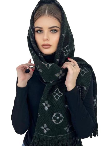 Шарф палантин брендовый LV из шерсти и шелка черный 311024