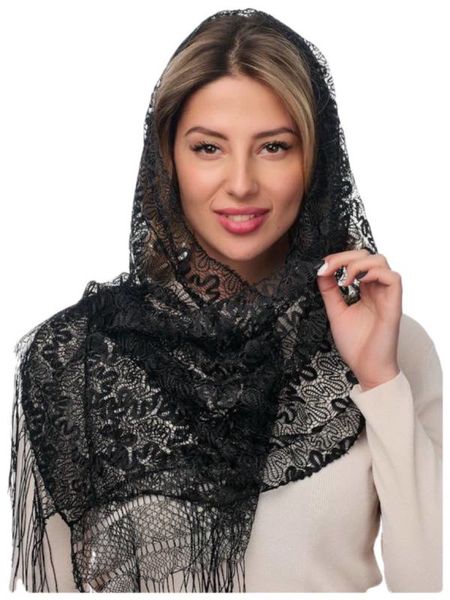 Шарф кружевной в церковь  черный 060400