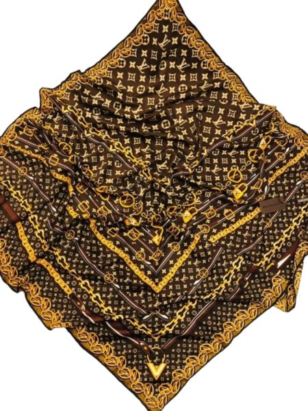 Платок брендовый шёлковый коричневый 050806