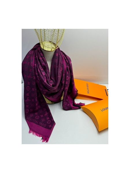 Платок брендовый шерстяной розово-черный 1115