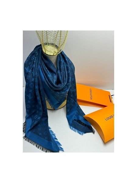 Платок брендовый шерстяной 1127 синий с черным