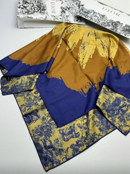 Женский платок шёлковый Dior желтый с синим  30102501