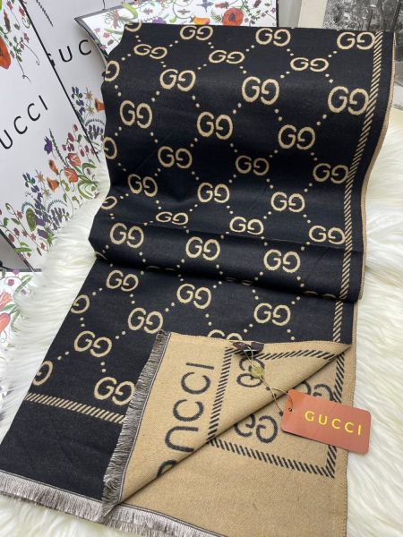 Палантин GUCCI черный с бежевым 02092405