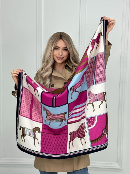 Шелковый платок HERMES розовый с лошадью 20072510