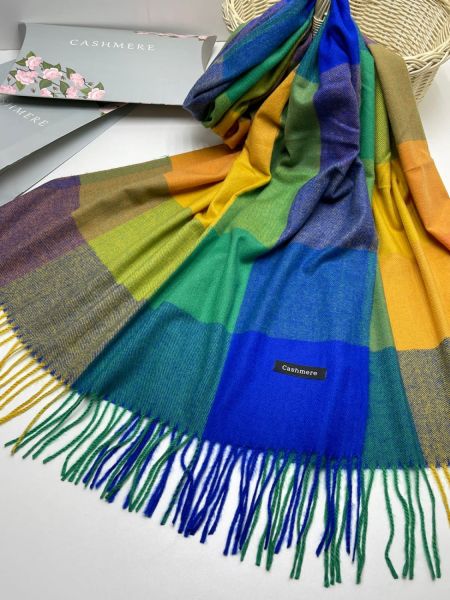 Палантин женский Cashmere  в клетку синий 04092303