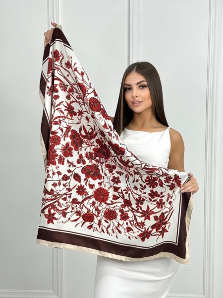 Женский шелковый платок Gucci белый бордовый 200725221