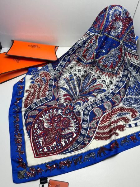 Шелковый платок HERMES синий белый 04082522