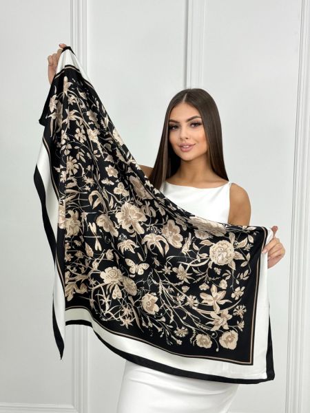 Женский шелковый платок Gucci белый черный 20072521