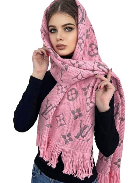 Шарф палантин брендовый LV из шерсти и шелка розовый 311027