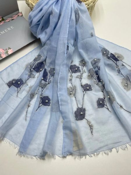 Палантин женский  шелк и  вискоза голубой15022333