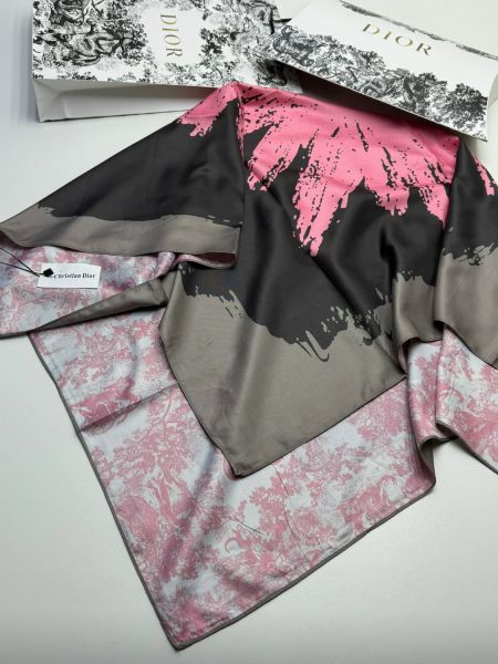 Женский платок шёлковый Dior розовый с серым 30102500
