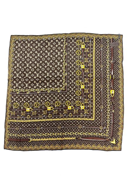 Платок брендовый шёлковый коричневый 050806