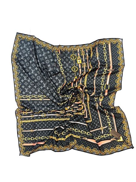 Платок брендовый шёлковый темно серый 050807