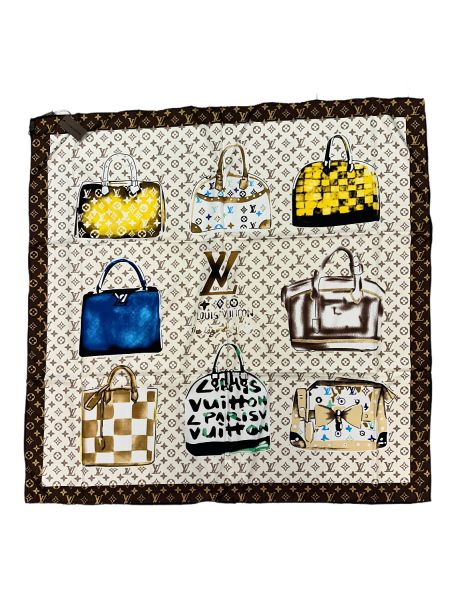 Платок брендовый шёлковый белый с коричневым 2511202500