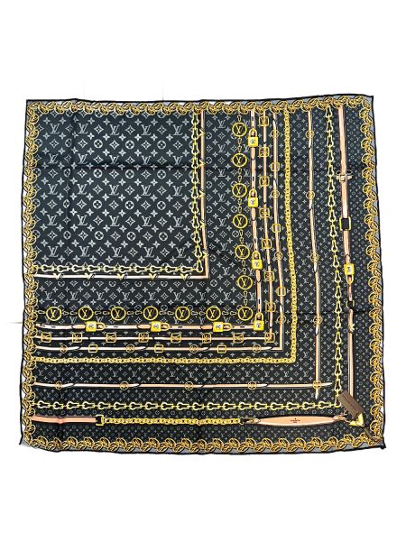 Платок брендовый шёлковый темно серый 050807