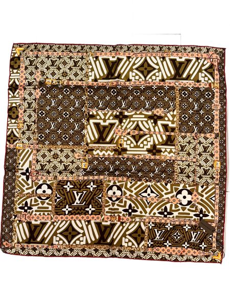 Платок брендовый шёлковый белый с коричневым 2511202501