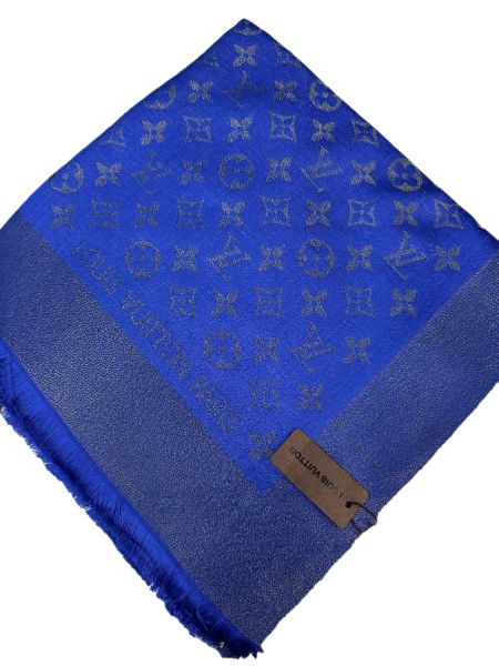 Платок брендовый шерстяной синий с серебром  06112503