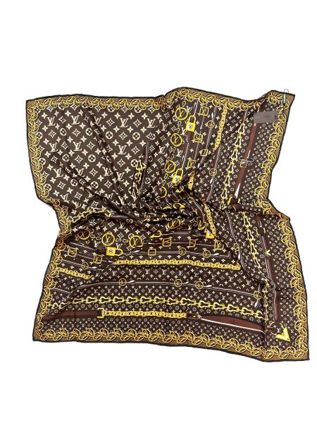 Платок брендовый шёлковый коричневый 050806