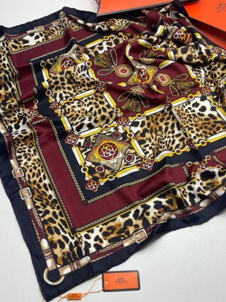 Шелковый платок HERMES бордовый 2609229