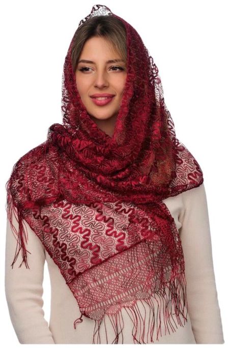Шарф кружевной в церковь  бордовый 060405